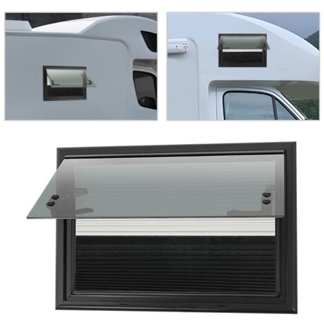 Fenêtre coulissante pour camping-car, modèle à angle droit, 500 x 350 mm, avec moustiquaire et store pare-soleil, fenêtre basculante, installation en sandwich, forme rectangulaire.