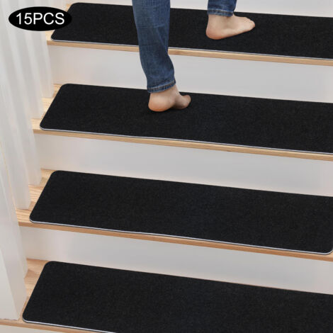 15 pièces de tapis en feutre pour escaliers 12 x 60 cm, tapis pour marches d 'escalier, tapis en laine autocollant grand format, antidérapant pour intérieur, tapis pour escaliers