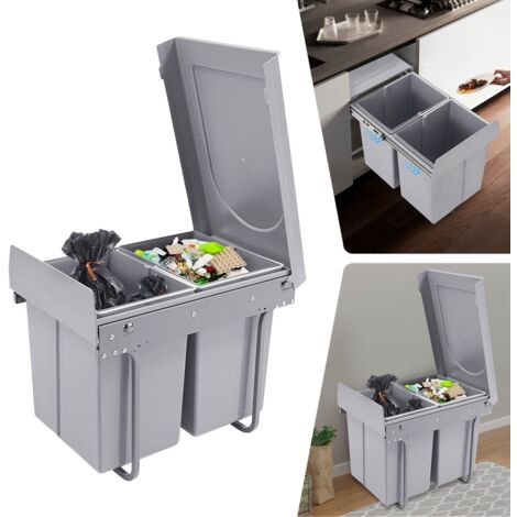 40 litres Poubelle de cuisine Deux poubelles coulissantes sous l'évier Poubelle de recyclage coulissante Poubelle coulissante