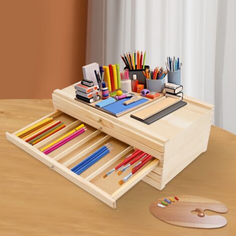 Boîte à peinture à 6 tiroirs, boîte de rangement pour pinceaux, boîte de rangement en bois pour pinceaux, tiroir à pinceaux pour étudiants en beaux-arts (1/5)