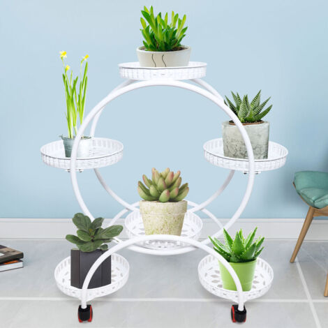Support pour plantes Support métallique pour plantes Support pour plantes Support mobile pour plantes Support de jardin Support pour plantes Roulettes pivotantes Blanc (1/5)