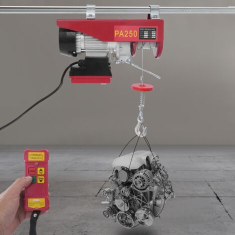 Treuil électrique à câble, 125 kg à 250 kg, hauteur de levage 12 m, treuil à câble motorisé, 550 W, poulie à moteur en cuivre, vitesse de levage 10 m/min, palan avec télécommande sans fil, palan à câb