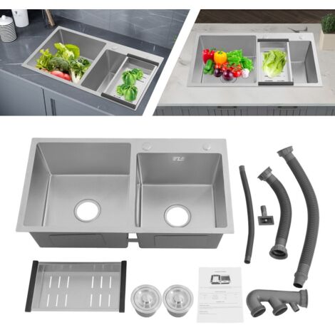 Évier de cuisine à double cuve de 30 pouces à encastrer, montage sur plan, en acier inoxydable, pour bar de cuisine (1/5)