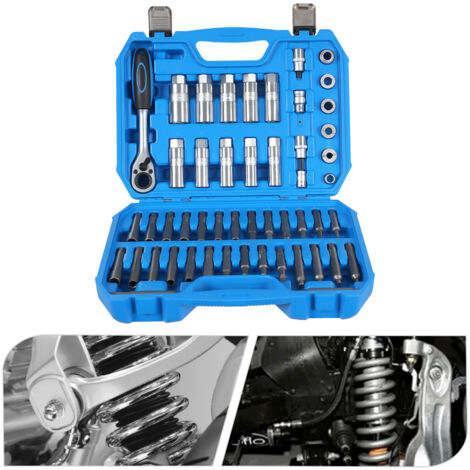 Jeu de 50 outils pour amortisseurs d'automobile Outil de démontage d'écrous d'amortisseurs d'automobile Écarteur de jambe de suspension avec adaptateurs à cliquet, outil pour amortisseurs d'automobile (1/5)