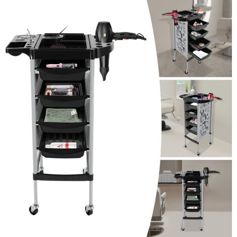 Chariot de coiffure, chariot de salon avec 4 tiroirs coulissants, support pliable pour appareils, chariot de coiffure spa pour styliste, coiffeur, coiffeur styliste (1/5)