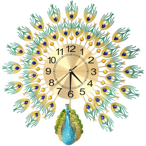 Horloge murale en métal Peacock Design Horloge murale Peacock Horloge murale décorative pour salon et salle à manger 60 x 60 cm (1/5)