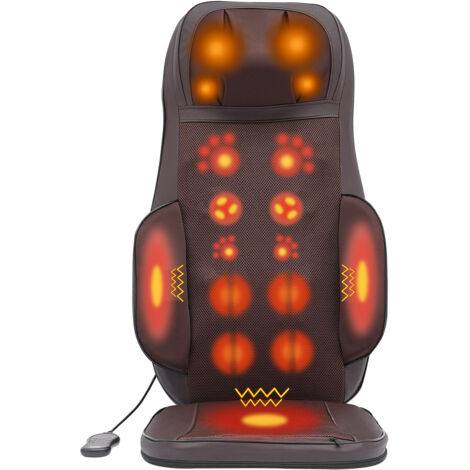 Siège de massage Shiatsu à compression d'air, coussin avec massage par pétrissage, rouleaux et vibrations, masseur dorsal 3D avec chaleur, pour massage réglable du cou, des épaules, du dos et des cuis