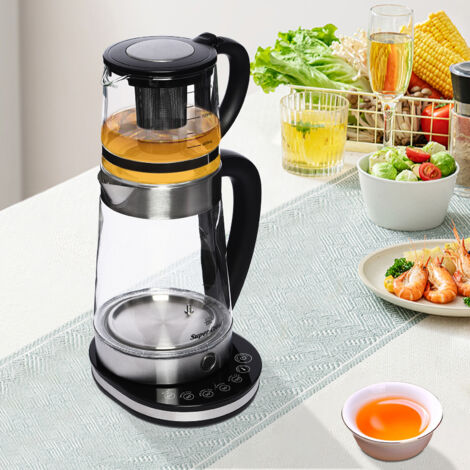 Bouilloire en verre à LED avec réglage de la température + fonction de maintien au chaud, filtre à thé en acier inoxydable + accessoire pour théière, bouilloire, bouilloire, protection contre la surch (1/5)