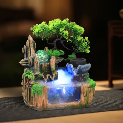 Fontaine pour rocaille, petite fontaine d'intérieur pour rocaille avec effet d'atomisation et lampe LED, adaptée à la décoration du salon, de la chambre à coucher et du bureau (1/5)