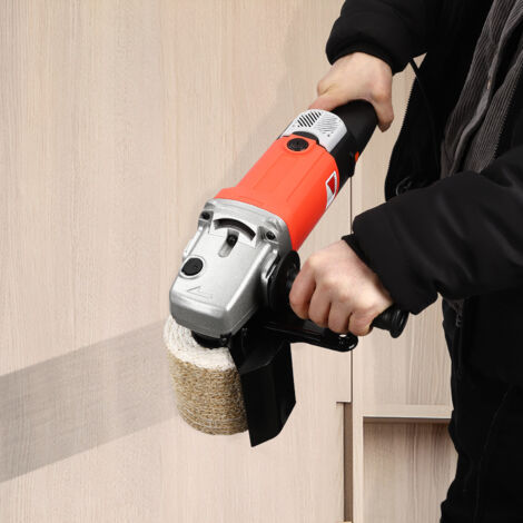 Machine à satiner 1400 W avec brosse en bois Machine électrique à satiner avec brosse pour bois, ponceuse à brosse, 8 vitesses réglables avec 1 roue à fil métallique et 1 roue en lin