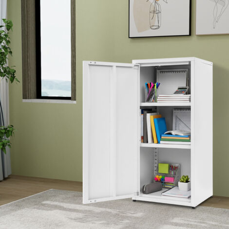 Armoire métallique à une porte, armoire de bureau, 3 étagères réglables en hauteur, 88 x 40 x 35 cm, armoire blanche (1/5)