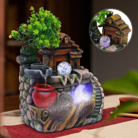 Fontaine pour rocaille, petite fontaine d'intérieur pour rocaille avec effet d'atomisation et lampe LED, adaptée à la décoration du salon, de la chambre à coucher et du bureau (1/5)