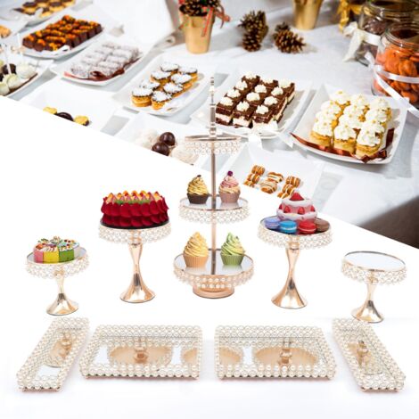 Ensemble de 9 pièces Supports à gâteaux en métal Supports à gâteaux ronds Assiette carrée pour bonbons et fruits Tour à cupcakes Décoration pour mariage, anniversaire, fête, maison, doré antique (1/5)