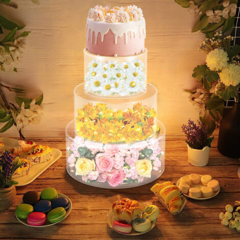 Présentoir à gâteaux en acrylique transparent 3 pièces, support à gâteaux remplissable, boîte à gâteaux ronde avec couvercle, boîte décorative pour centre de table pour mariage ou anniversaire (15 cm (1/5)