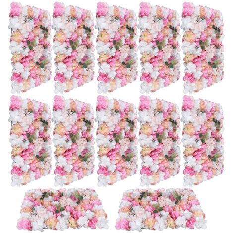 Panneaux muraux floraux artificiels 12 pièces Décoration de fond de salle Mur floral pour mariage Mur floral artificiel à monter soi-même 40 × 60 × 2 cm