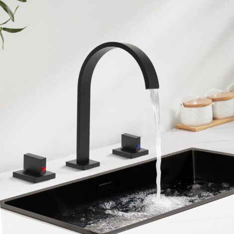 Mitigeur lavabo trois trous Robinet de salle de bain style cascade Mitigeur lavabo Robinet lavabo de salle de bain Mitigeur cascade à deux boutons (1/5)