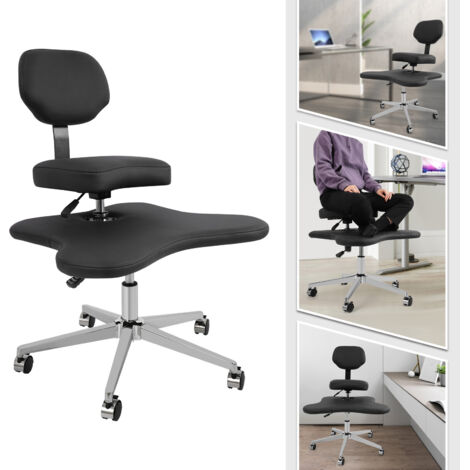 Chaise de bureau à jambes croisées, chaise de méditation pour bureau à pieds croisés, chaise ergonomique pour yoga et TDAH avec soutien lombaire et roulettes réglables en hauteur, noir