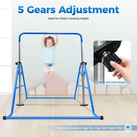 Bleu Barre de traction d'intérieur, adaptée à l'entraînement des jeunes et à l'équipement de fitness à domicile. Hauteur réglable de 45,27 à 61 pouces. Barre pliable avec une capacité de charge de 176 (1/5)
