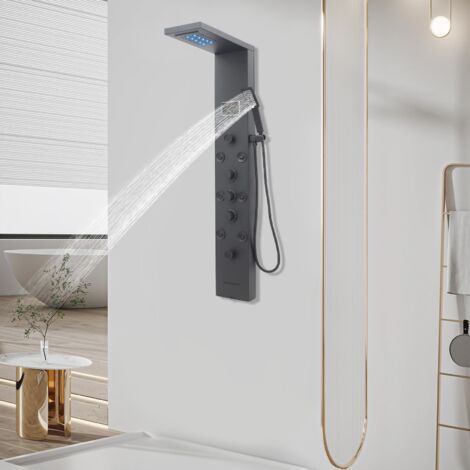 Panneau de douche LED 6 en 1, panneaux de douche, système de douche en acier inoxydable 304 avec affichage LCD de la température, douche cascade et pluie, douchette à main, bec de baignoire,noir (1/5)