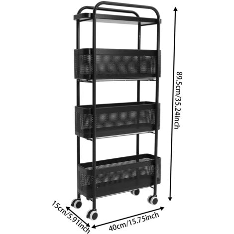 Chariot De Cuisine Étroit PortoAlegre 5 Niveaux Avec Tiroirs Extensibles - Métal Et Plateau Bois Pour Petits Espaces