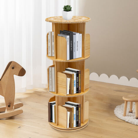 Étagère pivotante à 360°, bibliothèque sur pied à 3 étagères, étagères et rayonnages de rangement pour bureau, salon, salle d'étude, bibliothèque en bois massif