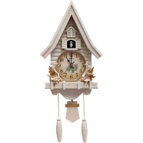 Horloge murale, horloge coucou, horloge murale moderne et créative, horloge murale pour salon, décorations en bois et pendule oscillant, sans piles (begie) (1/5)