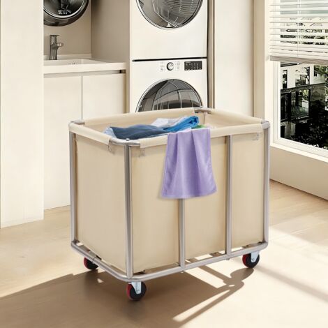 Chariot à linge, grand chariot à linge commercial en acier inoxydable avec roulettes, pour buanderie domestique ou hôtelière, sac de rangement 83 x 53 x 63 cm, capacité de charge 60 kg, 90 x 65 x 80 c (1/5)
