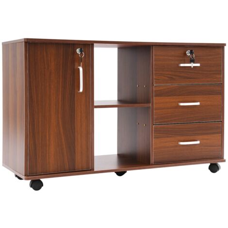 GOPLUS Caisson Bureau Mobile 4 Tiroirs Avec Serrure – Support Imprimante, Rangement Dossiers A4/Lettre, Étagère Réglable, Noir