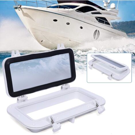 Hublot rectangulaire marin, 40 x 20 cm, fenêtre pour yacht, verre trempé de 4 mm d'épaisseur, design moulé en ABS solide, résistant aux UV, blanc (1/5)