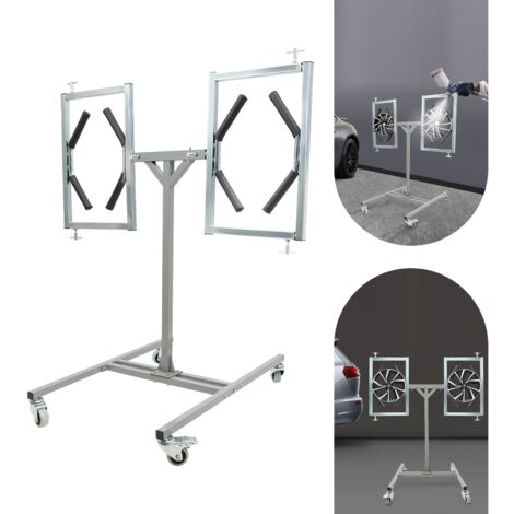 Support de peinture pour jantes avec supports pivotants à 360° pour 2 jantes - Support de peinture comprenant des roues lisses avec freins de stationnement - Support de peinture pour jantes en acier g (1/5)
