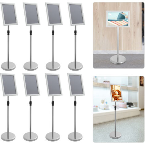Lot de 8 supports de sol réglables pour panneaux publicitaires à pied robuste Support réglable pour panneaux publicitaires de 80 à 130 cm avec cadre en aluminium, format A4 (argenté) (1/5)