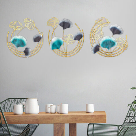 3 pièces Décoration murale en métal Gingko Décoration murale en métal doré Sculptures murales 3D Ornement artistique en forme de feuille de ginkgo, décoration parfaite pour le salon 144 x 48 cm