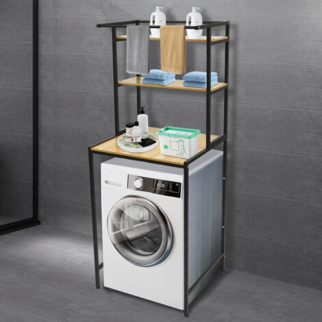 Étagère de rangement à 3 niveaux pour lave-linge et sèche-linge, étagère de rangement pour salle de bain avec tringle à vêtements, étagères de rangement pour salle de bain 69 x 60 x 176,5 cm