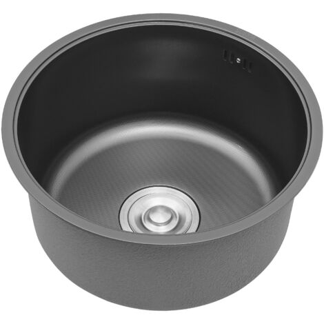 Évier rond pour cuisine, évier pour camping-car, évier rond à cuve unique, bac à vaisselle avec couvercle, noir, 40 cm (1/5)