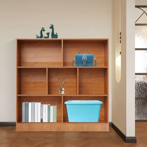 Bibliothèque à 3 niveaux avec 7 compartiments, bibliothèque ouverte, étagère cube, étagère séparatrice de pièce, étagère sur pied, étagère de bureau, pour salon, bureau, chambre à coucher, 100 x 100 x (1/5)