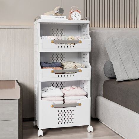 Panier à linge pliable à roulettes 41,6 x 29,7 x 88,8 cm, chariot utilitaire avec roues, panier à linge sale pliable en plastique à 3 niveaux pour organiser la buanderie (1/5)