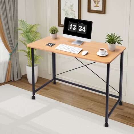 Bureau pliant compact, bureau d'ordinateur 100 cm, bureau de bureau équipé de roulettes, idéal pour les espaces compacts et les bureaux à domicile, capacité de charge 100 kg, beige (1/5)