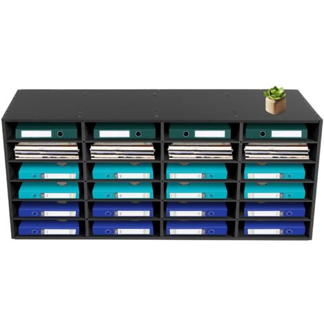 Organisateur de documents, 24 compartiments, 100x30x42cm boîte aux lettres pour bureau et salle de classe avec étagères réglables, trieur de papier et de courrier en bois, noir (1/5)