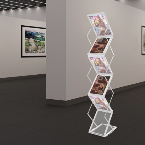 Présentoir à brochures pliable A4 en aluminium - Porte-revues, porte-brochures et porte-catalogues à 6 compartiments, présentoir sur pied pour salons, bureaux et expositions (argent) (1/5)