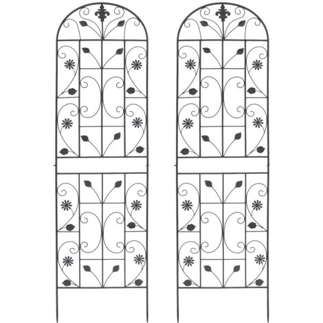 Treillis pour glycine, lot de 2 treillis de jardin, support pour plantes grimpantes, treillis de jardin en fer, 180 x 50 cm, style rétro, montage par clips, noir (1/5)
