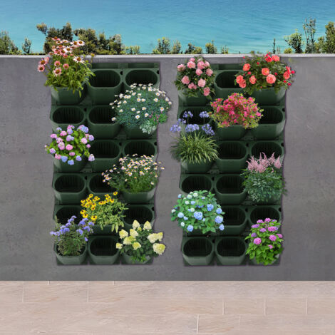 Jardinière murale verticale avec 36 pots, système de jardinière murale d'extérieur pour fleurs, herbes aromatiques et légumes, jardin mural peu encombrant pour la maison, vert (1/5)