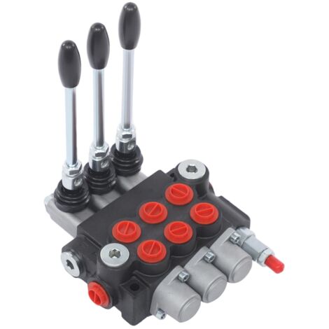 Distributeur hydraulique, distributeur avec capuchons anti-poussière rouges, distributeur hydraulique avec clapet anti-retour et clapet de décharge (1/5)
