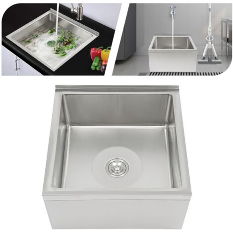 Bac à serpillère en acier inoxydable - Bac de lavage professionnel,évier de cuisine, bac à serpillère au sol, 48 cm x 56 cm x 30 cm, avec rebord anti-éclaboussures (1/5)