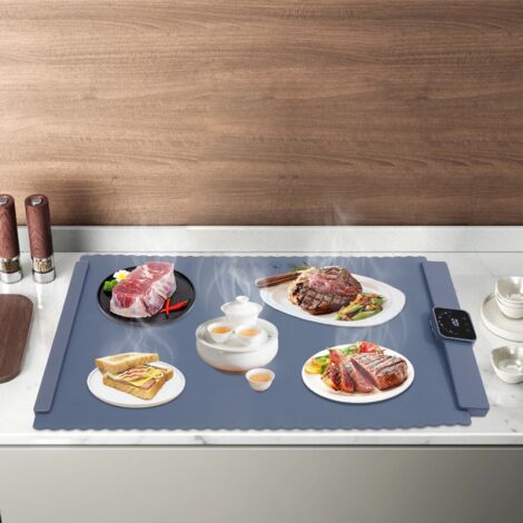 Tapis chauffant pour aliments, tapis chauffant pliable avec réglage de la température et minuterie, fonction de verrouillage, plateau chauffant électrique pour réceptions et buffets, bleu