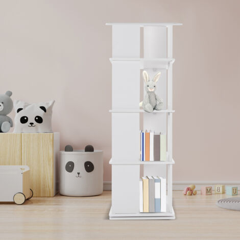 Étagère rotative, tour à livres en bois massif à 4 niveaux et pivotant à 360°, étagère verticale, meuble de rangement, idéale pour le salon ou la chambre, blanche, 40 x 40 x 97 cm (1/5)