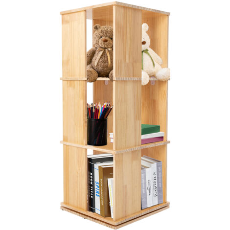 Étagère rotative, étagère en bois massif à 3 niveaux et pivotant à 360°, étagère verticale, meuble de rangement, idéale pour le salon ou la chambre, couleur bois naturel, 40 x 40 x 97 cm (1/5)