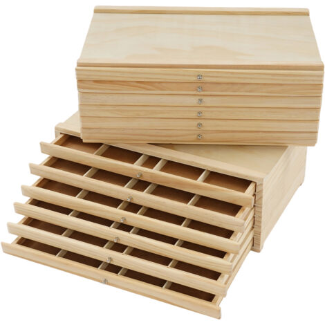 Lot de 2 boîtes de rangement pour artistes à 6 tiroirs – Boîte de rangement portable en hêtre avec compartiments et tiroirs pour crayons pastel, crayons, stylos, marqueurs et pinceaux (1/5)