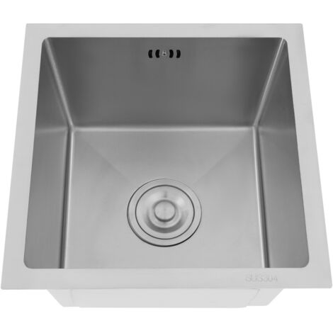 Évier de cuisine, évier carré en acier inoxydable de 38 cm pour camping-car, avec bouchon-filtre, modèle à cuve unique, installation encastrée ou sur plan possible, couleur argent (1/5)