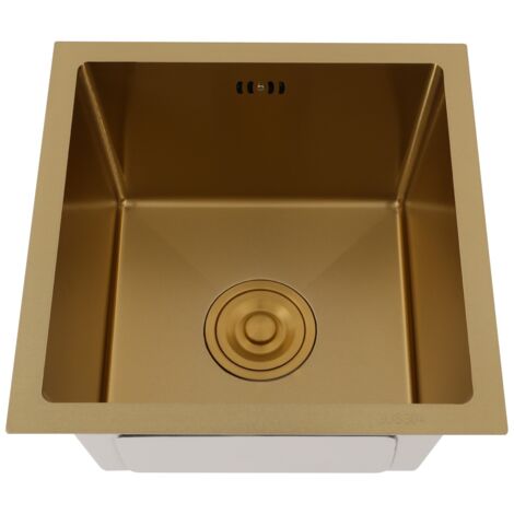 Évier de cuisine, évier carré en acier inoxydable de 38 cm pour camping-car, avec bouchon-filtre, modèle à cuve unique, installation encastrée ou sur plan possible, couleur dorée