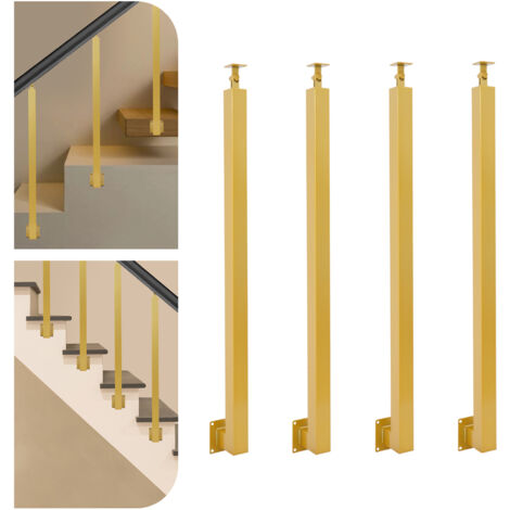 4 poteaux d'escalier dorés de 90 cm,poteaux de balustrade métalliques réglables jusqu'à 43°, en fer, adaptés aux terrasses, balcons, escaliers et à la décoration intérieure et extérieure. (1/5)